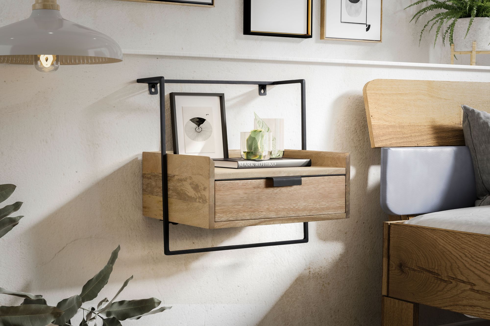 FineBuy Nachtkonsole zur Wandmontage aus Mango Massivholz mit Schublade – schwebender Nachttisch, modernes Wandboard mit Stauraum fürs Schlafzimmer – Nachtkästchen 44x45x35 cm | Farbe: Braun FineBuy Nachtkonsole zur Wandmontage aus Mango Massivholz mit Schublade – schwebender Nachttisch, modernes Wandboard mit Stauraum fürs Schlafzimmer – Nachtkästchen 44x45x35 cm | Farbe: Braun