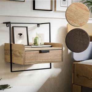 SV102682 FineBuy Nachtkonsole für Wandmontage 44x45x35 cm Mango Massivholz Braun, Nachttisch mit Schublade, Wandboard Schwebend für Boxspringbett, Nachtschrank Nachtkästchen Hängend