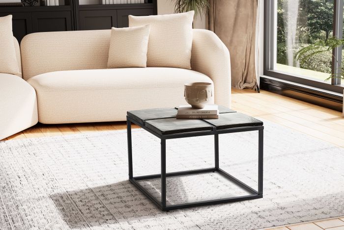 FineBuy Couchtisch Glas Metall 58x58x43,5 cm Sofatisch Schwarz, Design Wohnzimmertisch Quadratisch, Kleiner Kaffeetisch Modern, Beistelltisch Anstelltisch Wohnzimmer