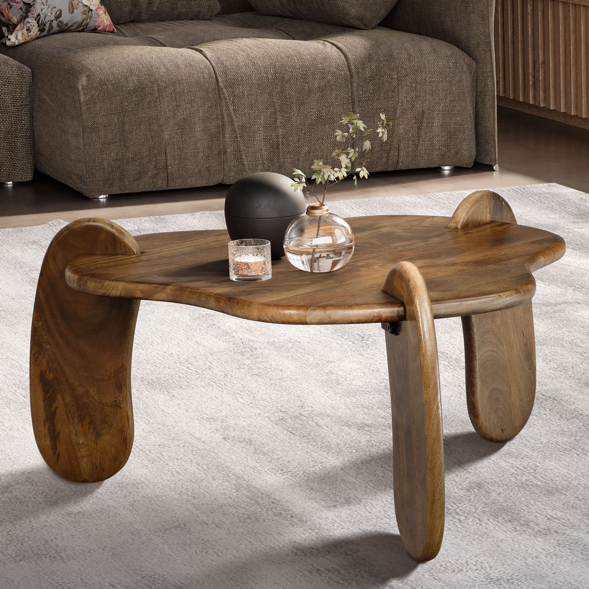 FineBuy Couchtisch 78x78x39,5 cm Mango Massivholz Walnussfarben Sofatisch Niedrig, Dreibein Wohnzimmertisch Organisch, Design Kaffeetisch Wohnzimmer Modern mit natürlicher Holzmaserung | Farbe: Braun FineBuy Couchtisch 78x78x39,5 cm Mango Massivholz Walnussfarben Sofatisch Niedrig, Dreibein Wohnzimmertisch Organisch, Design Kaffeetisch Wohnzimmer Modern mit natürlicher Holzmaserung | Farbe: Braun