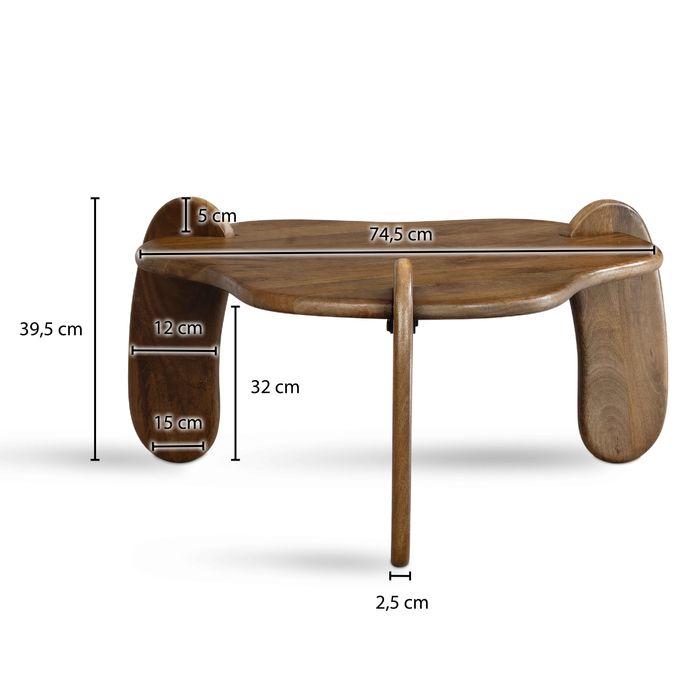 Couchtisch Mango Massivholz Ø78cm Design Wohnzimmertisch in organischer Form – Maßzeichnung