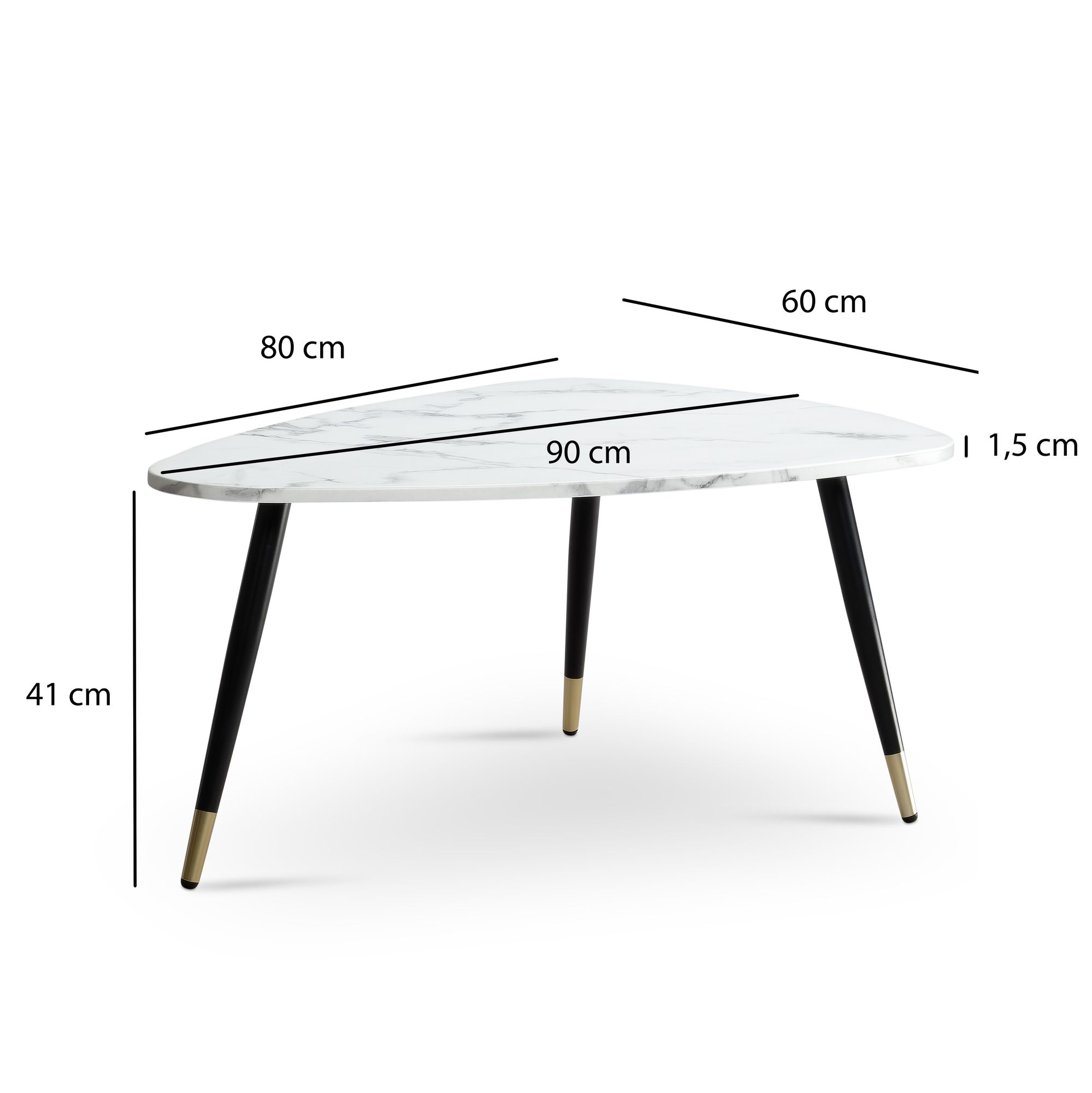 Couchtisch FineBuy Sofatisch Marmor Optik 90 cm Wohnzimmertisch Tisch Dreibein – Ansicht 3