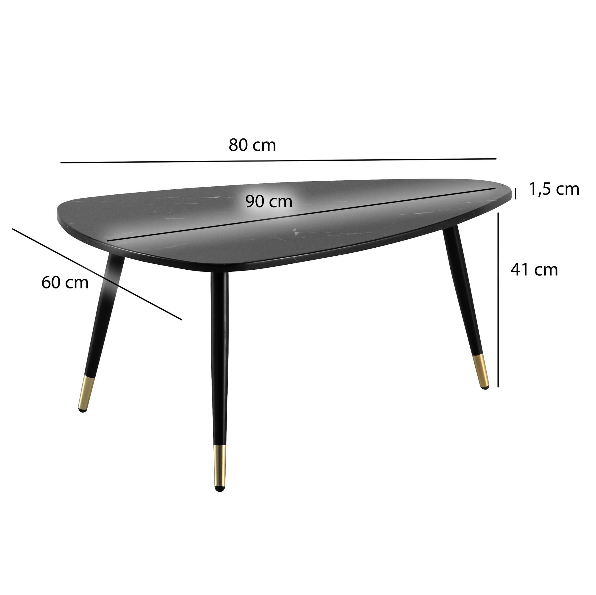 Couchtisch FineBuy Sofatisch Marmor Optik 90 cm Wohnzimmertisch Tisch Dreibein – Ansicht 3