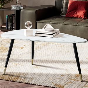 FineBuy Couchtisch 90x60x41 cm mit Marmor Optik, Dreibein Wohnzimmertisch mit Metall-Gestell, Sofatisch Dreieckig Tisch Wohnzimmer, Beistelltisch