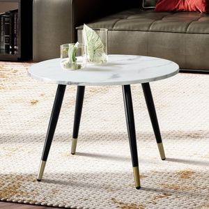 FineBuy Couchtisch 60x60x41 cm mit Marmor Optik Modern, Design Wohnzimmertisch mit Metall-Gestell, Sofatisch Rund Tisch, Beistelltisch Wohnzimmer