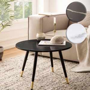 FineBuy Couchtisch 60x60x41 cm mit Marmor Optik Modern, Design Wohnzimmertisch mit Metall-Gestell, Sofatisch Rund Tisch, Beistelltisch Wohnzimmer