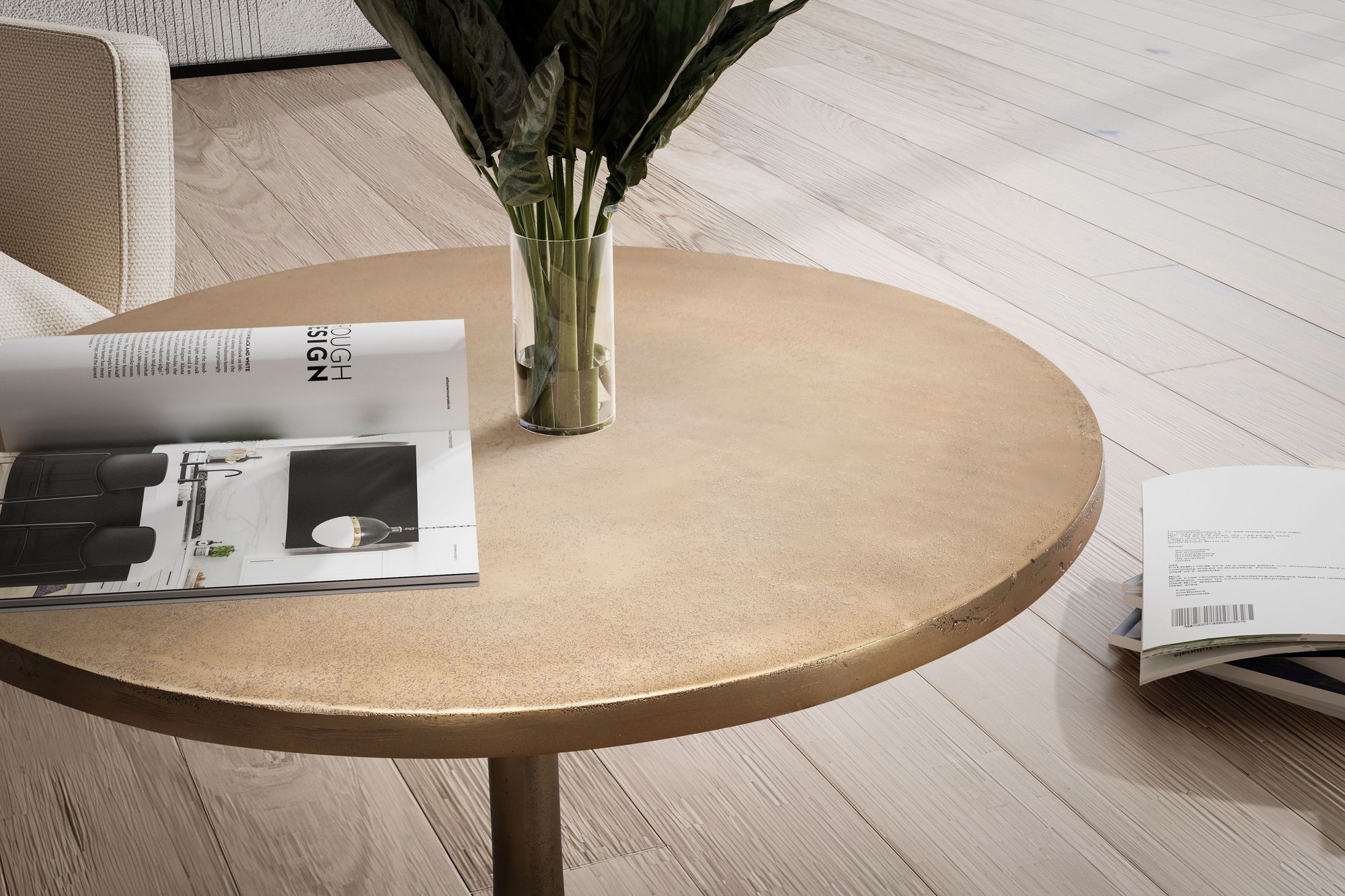 FineBuy Design Couchtisch rund 60 cm Metall gold - Goldener Wohnzimmertisch aus Aluminium - Runder handgefertigter Beistelltisch für Wohnzimmer | Farbe: Gold