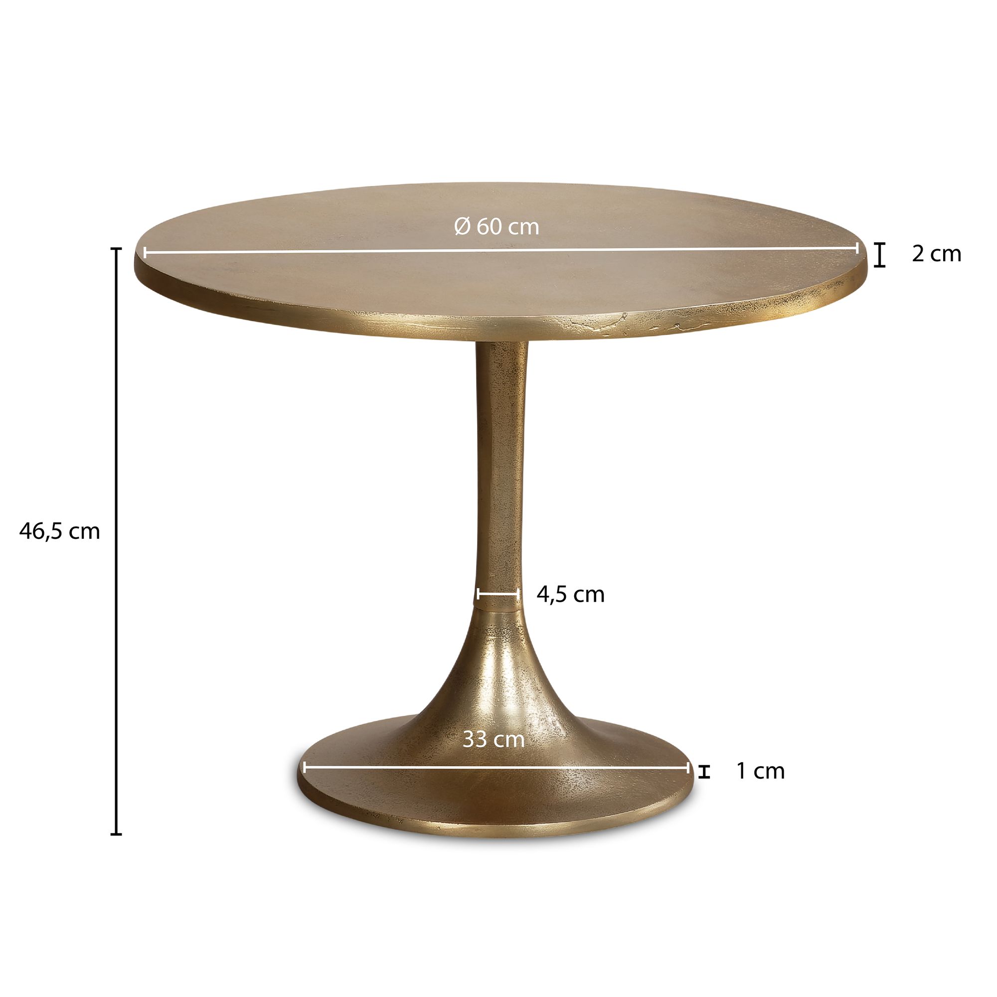FineBuy Design Couchtisch rund 60 cm Metall gold - Goldener Wohnzimmertisch aus Aluminium - Runder handgefertigter Beistelltisch für Wohnzimmer | Farbe: Gold