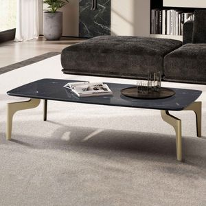 FineBuy Couchtisch 120x60x30,5 cm mit Hochglanz Marmor Optik Schwarz / Gold, Wohnzimmertisch Rechteckig mit Metall-Gestell, Sofatisch Groß, Tisch Wohnzimmer