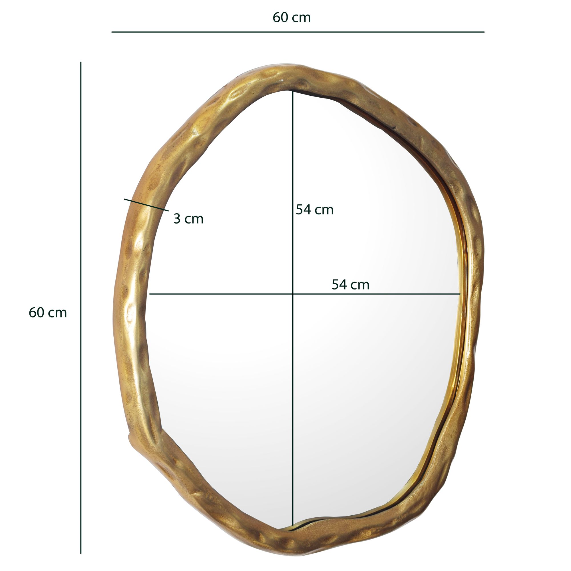 FineBuy Wandspiegel Asymmetrisch 60x60 cm Metall Design Hängespiegel Gold, Aluminium Dekospiegel Unförmig mit Rahmen, Spiegel Wand Groß, Flurspiegel Garderobenspiegel Modern | Farbe: Gold