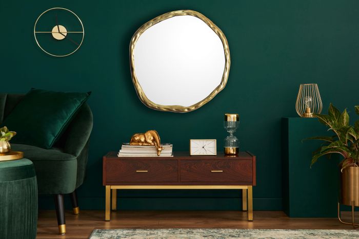 FineBuy Wandspiegel Asymmetrisch 60x60 cm Metall Design Hängespiegel Gold, Aluminium Dekospiegel Unförmig mit Rahmen, Spiegel Wand Groß, Flurspiegel Garderobenspiegel Modern
