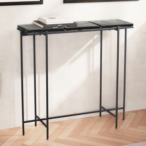 FB102790 FineBuy Konsolentisch Schwarz 90x29x85 cm Design Anrichte Glas Flur, Ablagetisch mit Metallgestell Schmal Modern, Flurtisch mit abnehmbaren Tischplatten, Dielentisch Lang Hoch