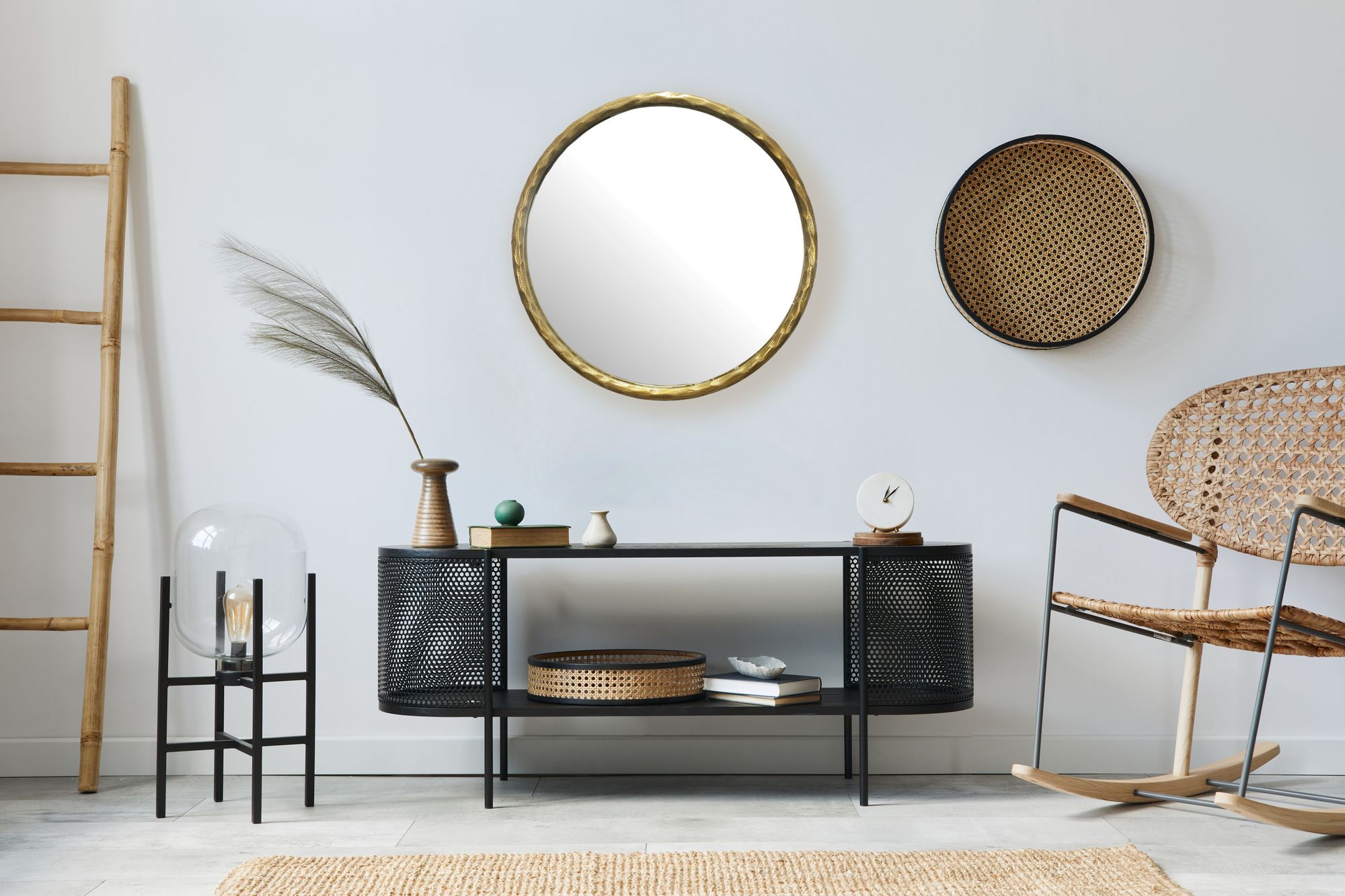 FineBuy Wandspiegel 60 cm Metall Design Hängespiegel Gold, Dekospiegel Rund mit Rahmen, Spiegel Wand Groß, Flurspiegel Garderobenspiegel Modern | Farbe: Gold