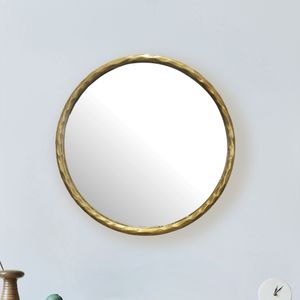 FineBuy Wandspiegel 60 cm Metall Design Hängespiegel Gold, Dekospiegel Rund mit Rahmen, Spiegel Wand Groß, Flurspiegel Garderobenspiegel Modern