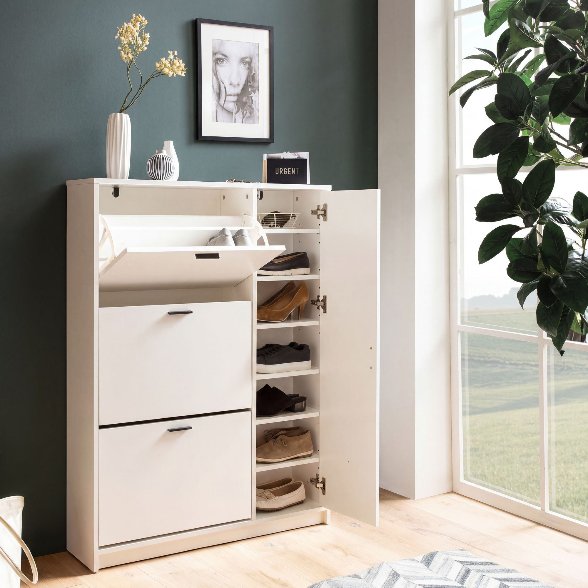 Schuhschrank FineBuy Schuhkipper Garderobe Weiß Schuhkommode Flurschrank Modern – Ansicht 1