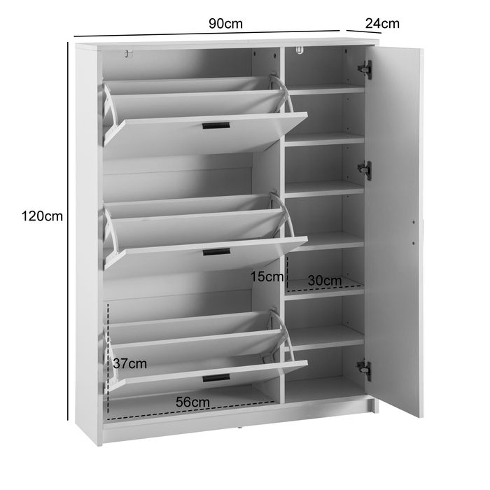 Schuhschrank FineBuy Schuhkipper Garderobe Weiß Schuhkommode Flurschrank Modern – Maßzeichnung