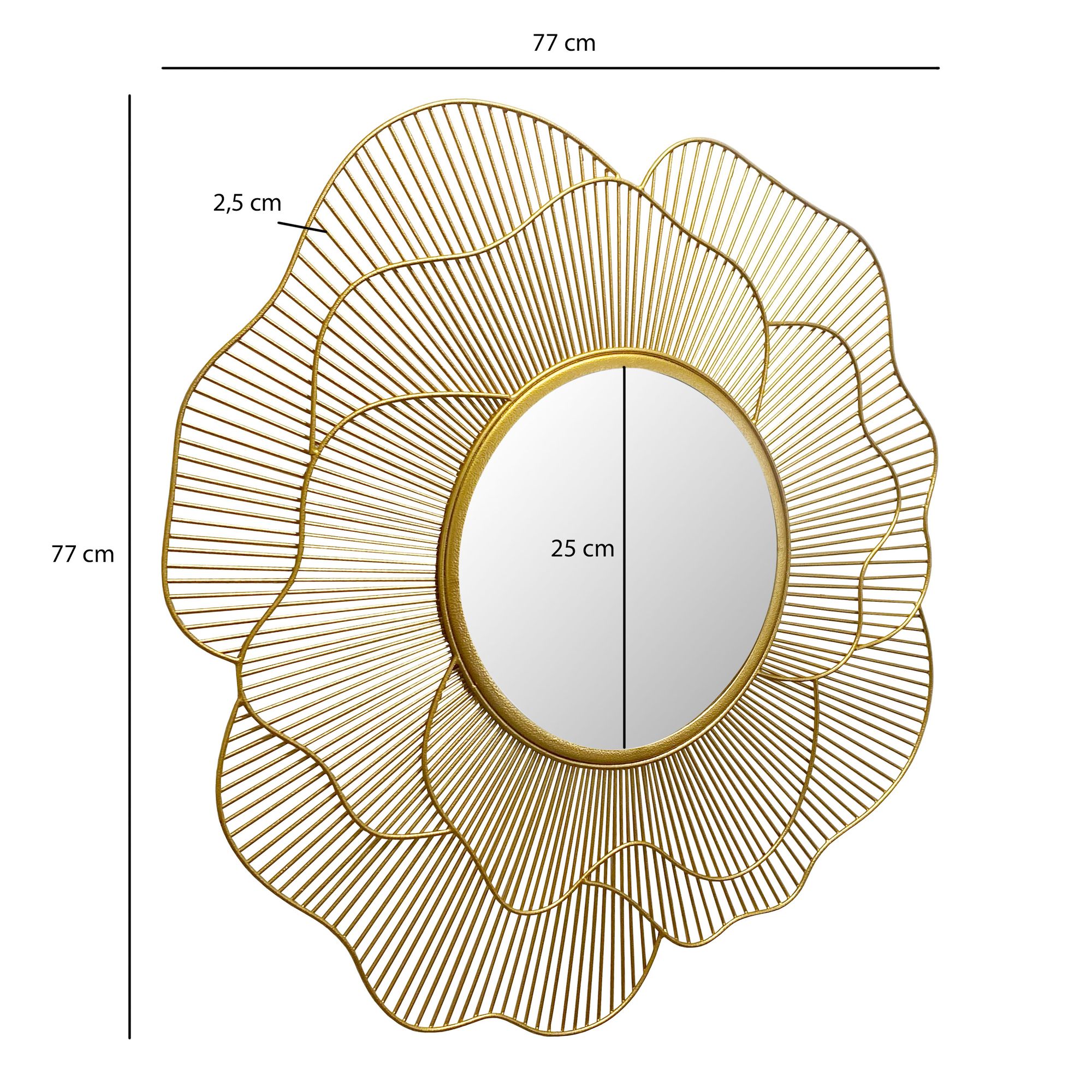 FineBuy Design Wandspiegel rund gold 77 cm groß - Flur Spiegel mit Goldrahmen Blüten - Dekospiegel modern für die Wand - Garderobenspiegel | Farbe: Gold