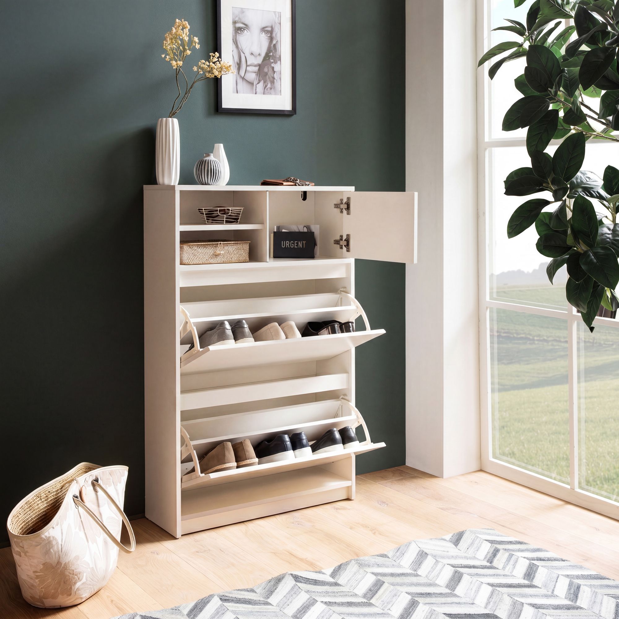 Schuhschrank FineBuy Schuhkipper Garderobe Weiß Modern Schuhkommode Flurschrank – Ansicht 1