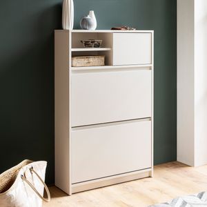 FineBuy Schuhschrank Weiß 71x110x24 cm Schuhkipper Geschlossen, Schuhkommode Modern, Flurschrank mit Ablage, Schuhaufbewahrung Flurkommode für Schuhe Hoch