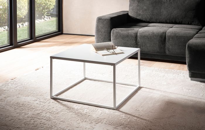 FineBuy Couchtisch 60x60x40 cm Metall Wohnzimmertisch Industrial Weiß, Sofatisch Quadratisch, Loungetisch Kaffeetisch Stahl, Beistelltisch Quadratisch