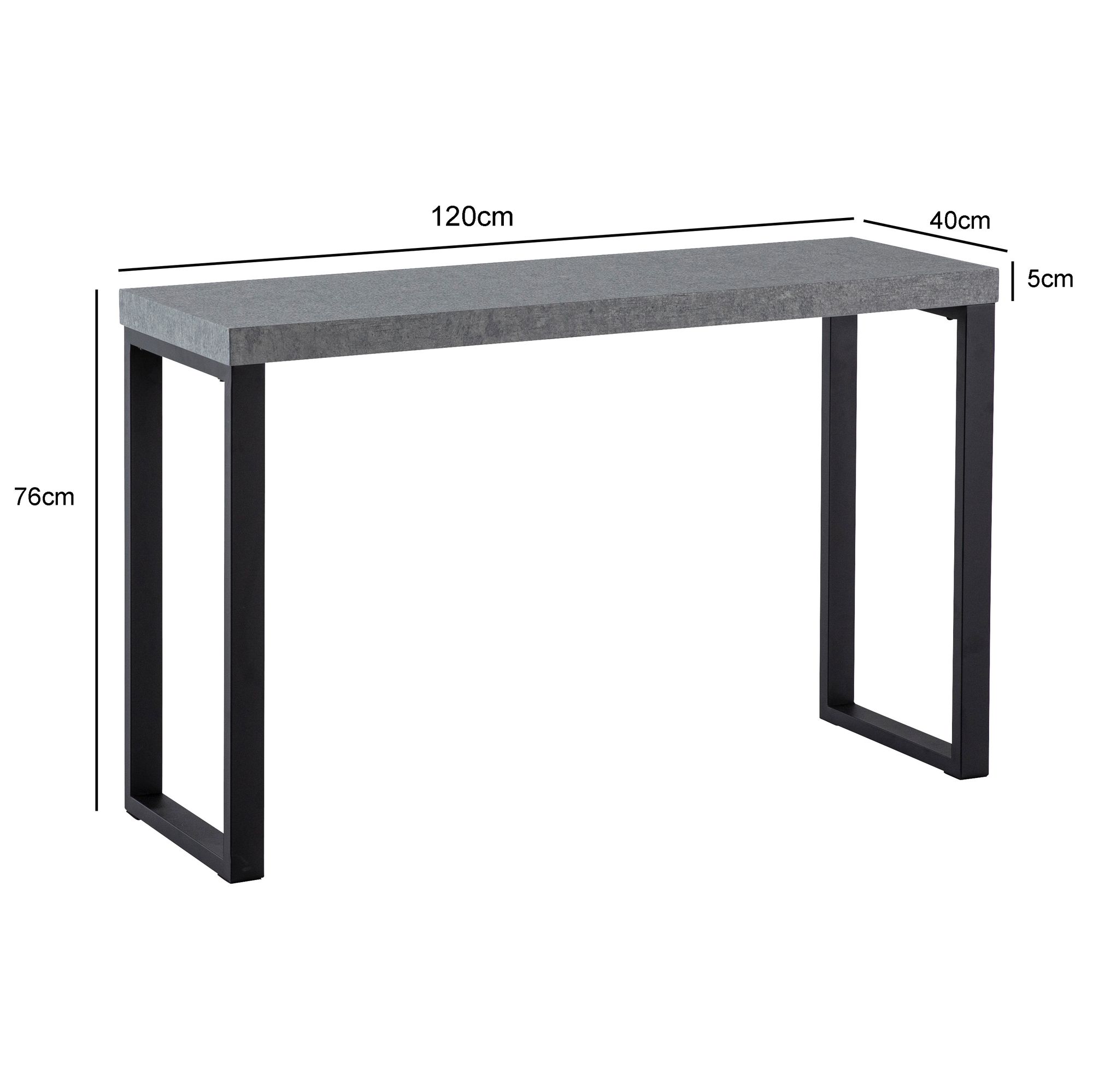 FineBuy Konsolentisch Beton-Optik / Schwarz 120x40x76 cm Design Anrichte Flur, Ablagetisch Grau Schmal, Flurtisch mit Metallbeine, Dielentisch Lang Hoch, Kleiner Schreibtisch | Farbe: Grau