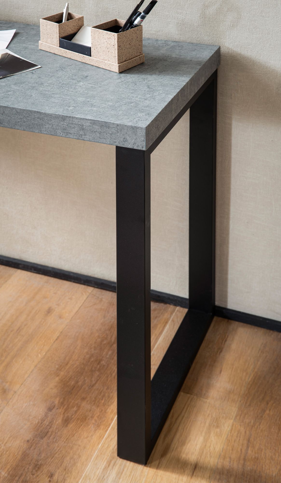 FineBuy Konsolentisch Beton-Optik / Schwarz 120x40x76 cm Design Anrichte Flur, Ablagetisch Grau Schmal, Flurtisch mit Metallbeine, Dielentisch Lang Hoch, Kleiner Schreibtisch | Farbe: Grau