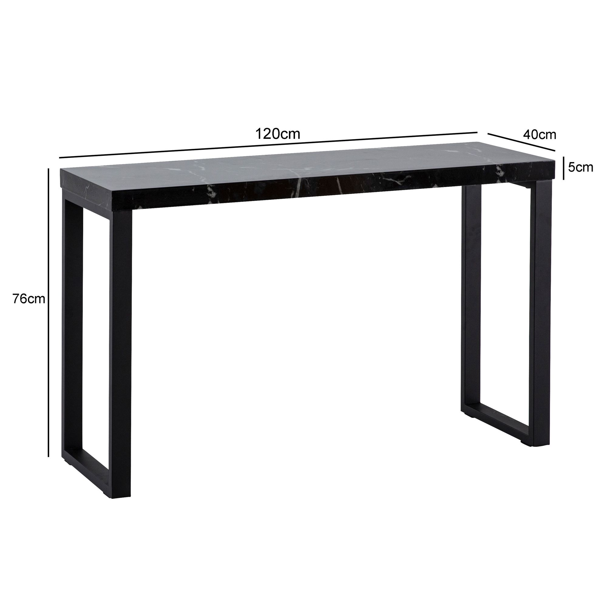 FineBuy Konsolentisch Marmor-Optik Schwarz Hochglanz 120x40x76 cm Design Anrichte Flur, Ablagetisch Schmal, Flurtisch mit Metallbeine, Dielentisch Lang Hoch, Kleiner Schreibtisch | Farbe: Schwarz