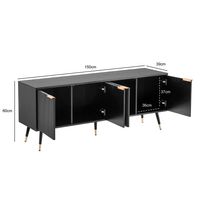 Lowboard FineBuy TV Schrank 150 cm Schwarz Türen Fernsehkommode Eiche Modern – Ansicht 3