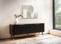 Lowboard FineBuy TV Schrank 150 cm Schwarz Türen Fernsehkommode Eiche Modern – Ansicht 2