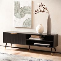 Lowboard FineBuy TV Schrank 150 cm Schwarz Türen Fernsehkommode Eiche Modern – Ansicht 1