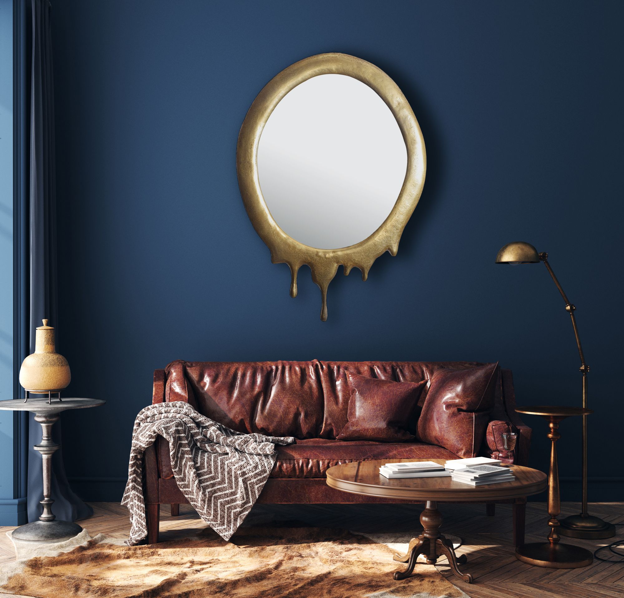 FineBuy Wandspiegel 50x71 cm Metall Design Hängespiegel Gold, Aluminium Dekospiegel Oval mit Rahmen, Spiegel Wand Groß, Flurspiegel Garderobenspiegel Modern | Farbe: Gold