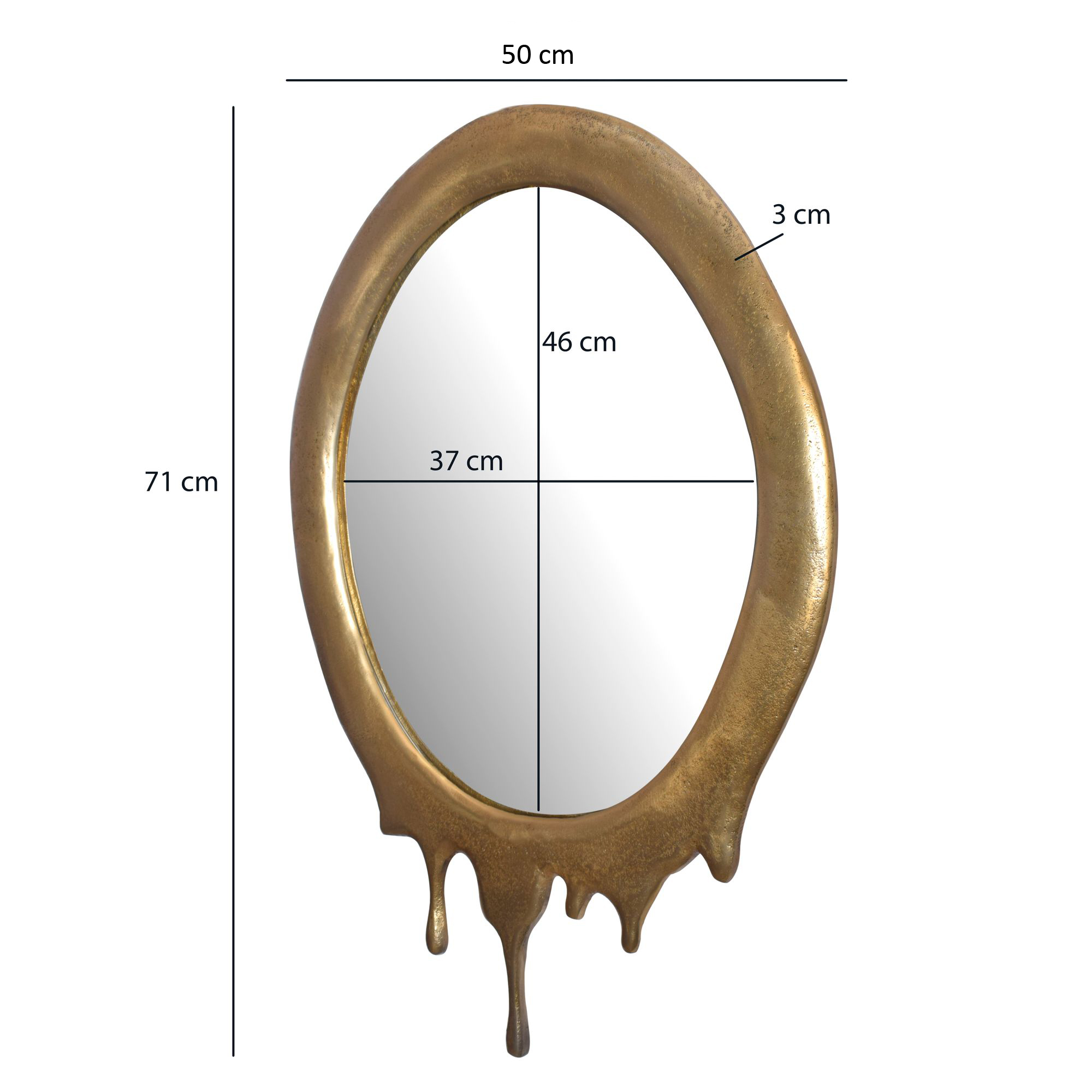 FineBuy Wandspiegel 50x71 cm Metall Design Hängespiegel Gold, Aluminium Dekospiegel Oval mit Rahmen, Spiegel Wand Groß, Flurspiegel Garderobenspiegel Modern | Farbe: Gold