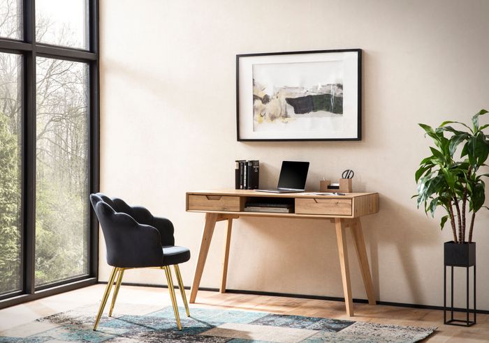 FineBuy Schreibtisch 120x55x77 cm Eiche Dekor mit Stauraum, Design Bürotisch Skandinavisch mit Schubladen, HomeOffice Laptoptisch Computertisch Arbeitszimmer mit Massivholzbeine