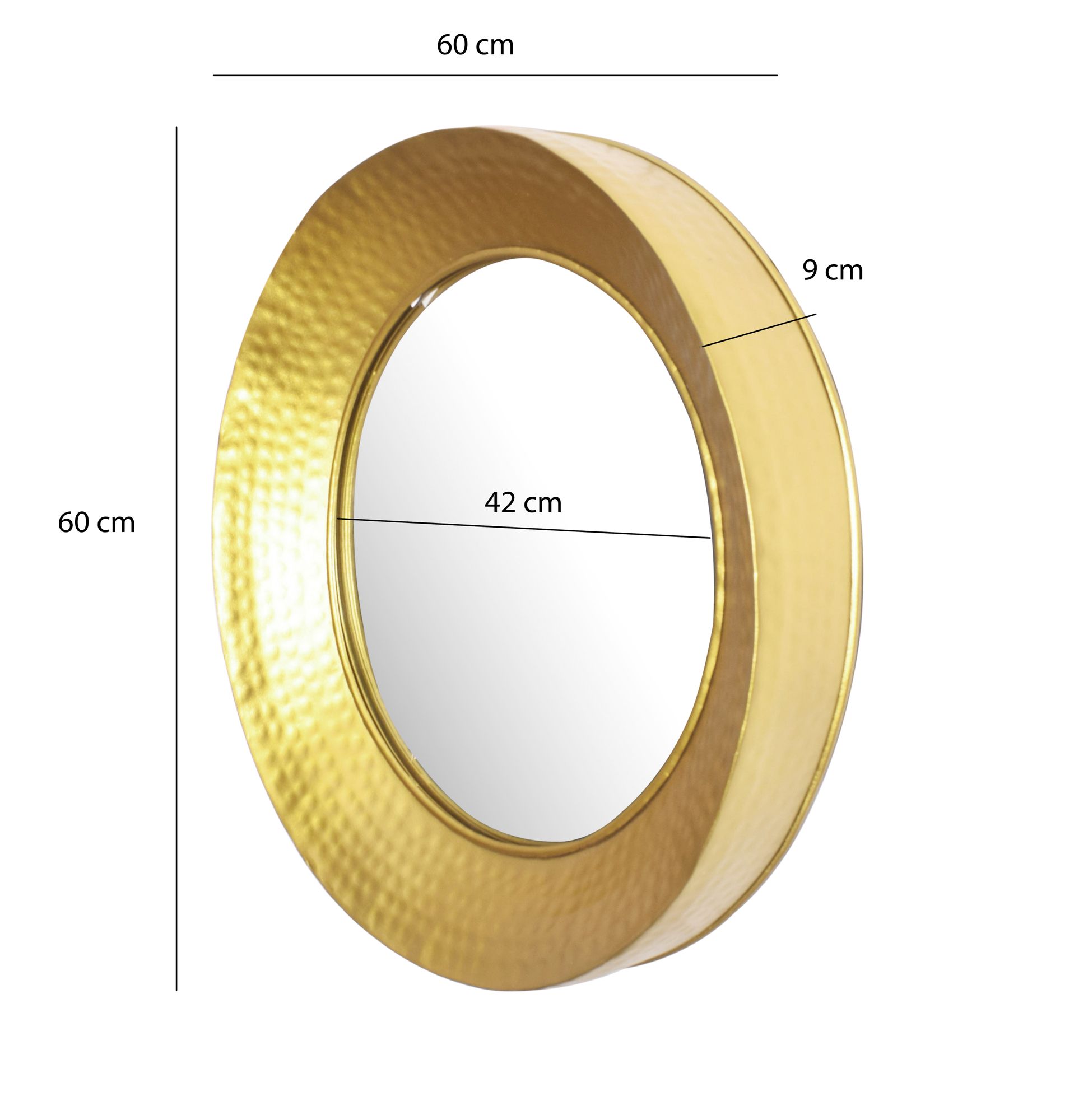 FineBuy Design Wandspiegel rund gold 60 cm groß - Flur Spiegel mit Goldrahmen Hammerschlag - Dekospiegel modern für die Wand - Garderobenspiegel | Farbe: Gold