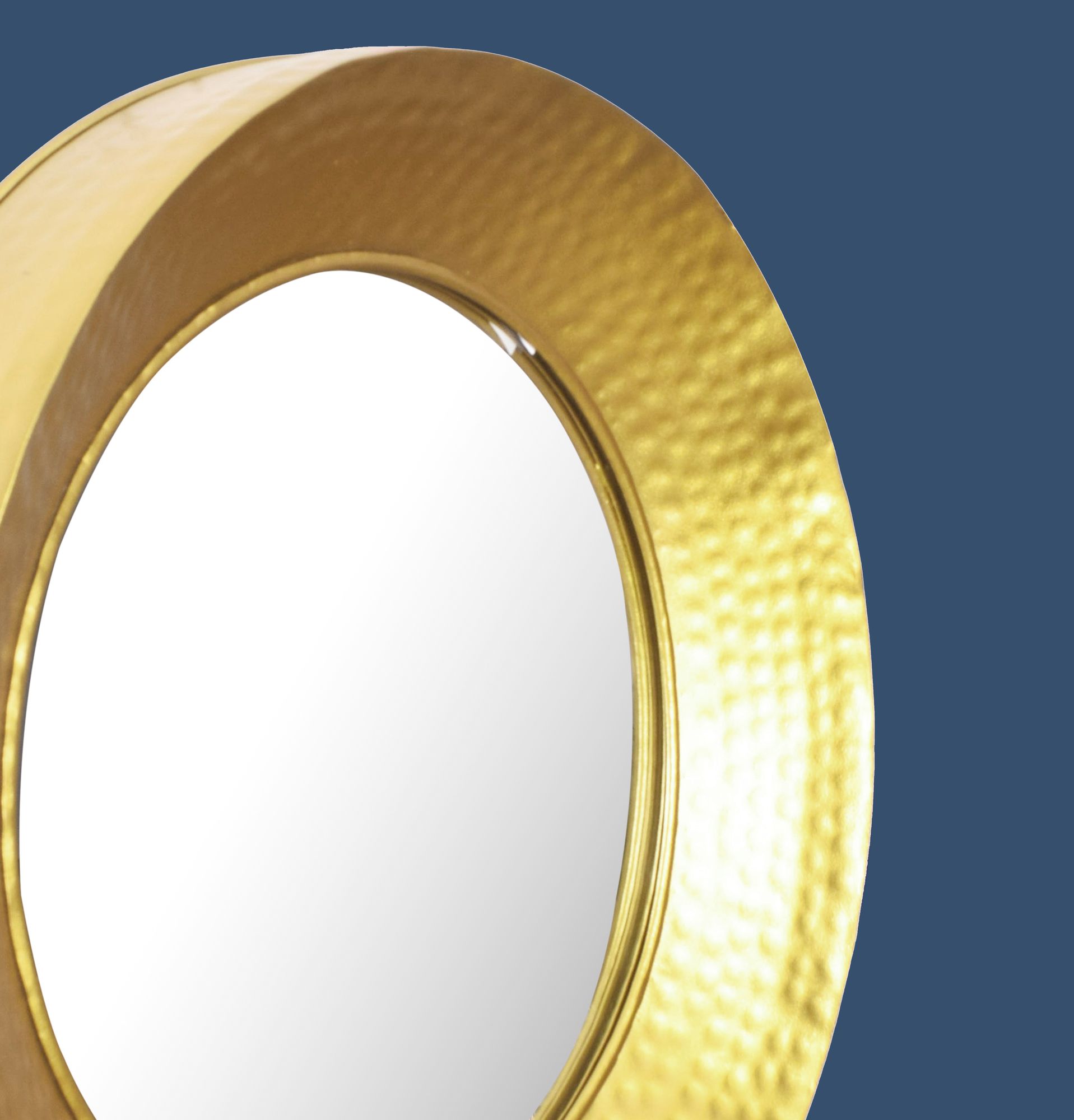 FineBuy Design Wandspiegel rund gold 60 cm groß - Flur Spiegel mit Goldrahmen Hammerschlag - Dekospiegel modern für die Wand - Garderobenspiegel | Farbe: Gold