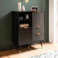 Kommode 77 cm in MDF Eiche Schwarz Dekor mit 2 Schubladen / 2 Türen und Ablage Design Sideboard Schrank – Ansicht 1
