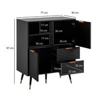 Kommode 77 cm in MDF Eiche Schwarz Dekor mit 2 Schubladen / 2 Türen und Ablage Design Sideboard Schrank – Ansicht 3