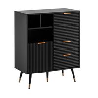 Kommode 77 cm in MDF Eiche Schwarz Dekor mit 2 Schubladen / 2 Türen und Ablage Design Sideboard Schrank – Ansicht 6