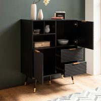 Kommode 77 cm in MDF Eiche Schwarz Dekor mit 2 Schubladen / 2 Türen und Ablage Design Sideboard Schrank – Ansicht 3