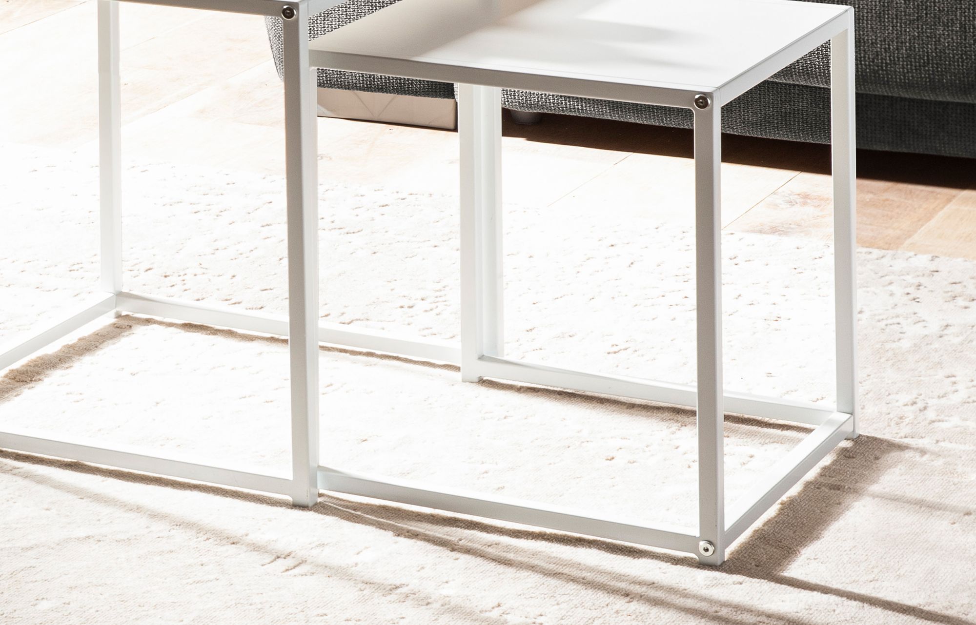 Beistelltisch FineBuy Satztisch Metall 2 teilig Couchtisch Tisch Set Weiß – Ansicht 5
