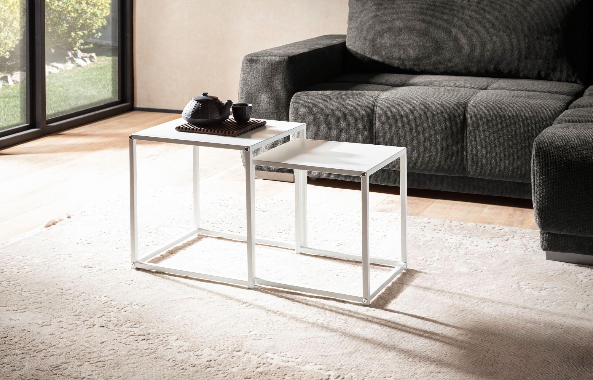 Beistelltisch FineBuy Satztisch Metall 2 teilig Couchtisch Tisch Set Weiß – Ansicht 2
