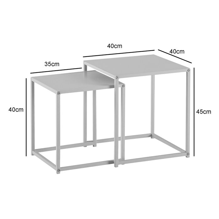 Beistelltisch FineBuy Satztisch Metall 2 teilig Couchtisch Tisch Set Weiß – Maßzeichnung