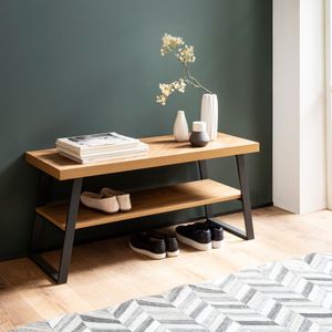 FineBuy Schuhbank 100x41x40 cm Garderobenbank Eiche-Dekor, Sitzbank Fischgrät-Muster Klein, Bank Schmal Flur mit Stauraum, Flurbank Flurmöbel mit Ablage