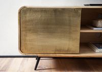 Massivholz TV-Board 160cm Kommode Mango mit goldener Hammerschlag Front Lowboard Fernsehschrank – Ansicht 4