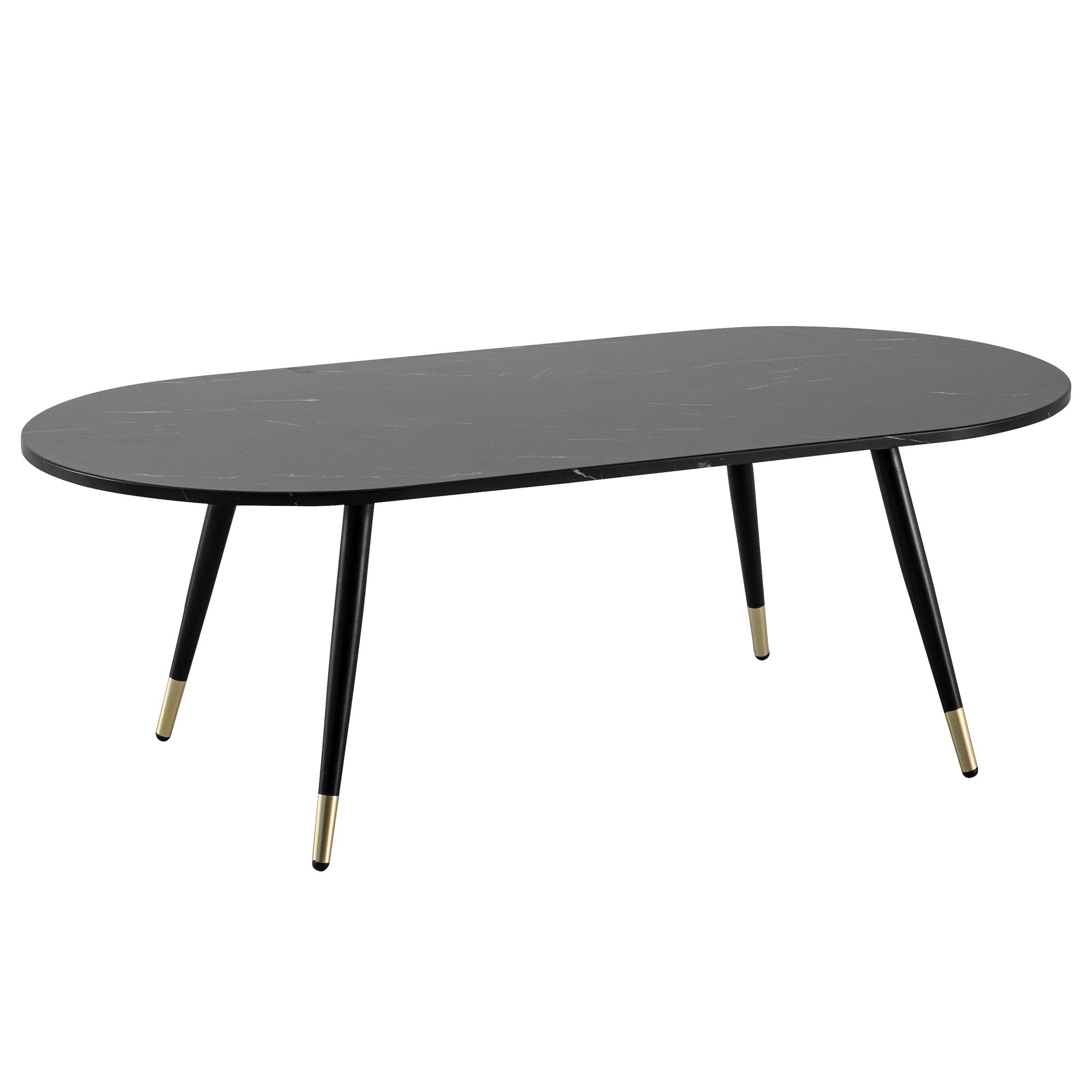 FineBuy Couchtisch 120x60x41,5 cm mit Marmor Optik Modern, Design Wohnzimmertisch mit Metall-Gestell, Sofatisch Oval Tisch Groß, Beistelltisch Wohnzimmer | Farbe: Schwarz