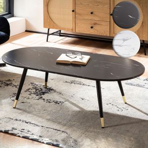 SV103668 FineBuy Couchtisch 120x60x41,5 cm mit Marmor Optik Modern, Design Wohnzimmertisch mit Metall-Gestell, Sofatisch Oval Tisch Groß, Beistelltisch Wohnzimmer