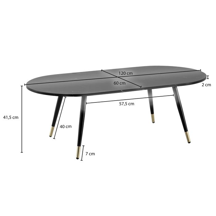 Couchtisch FineBuy Sofatisch Marmor Optik 120 cm Wohnzimmertisch Tisch Modern – Maßzeichnung