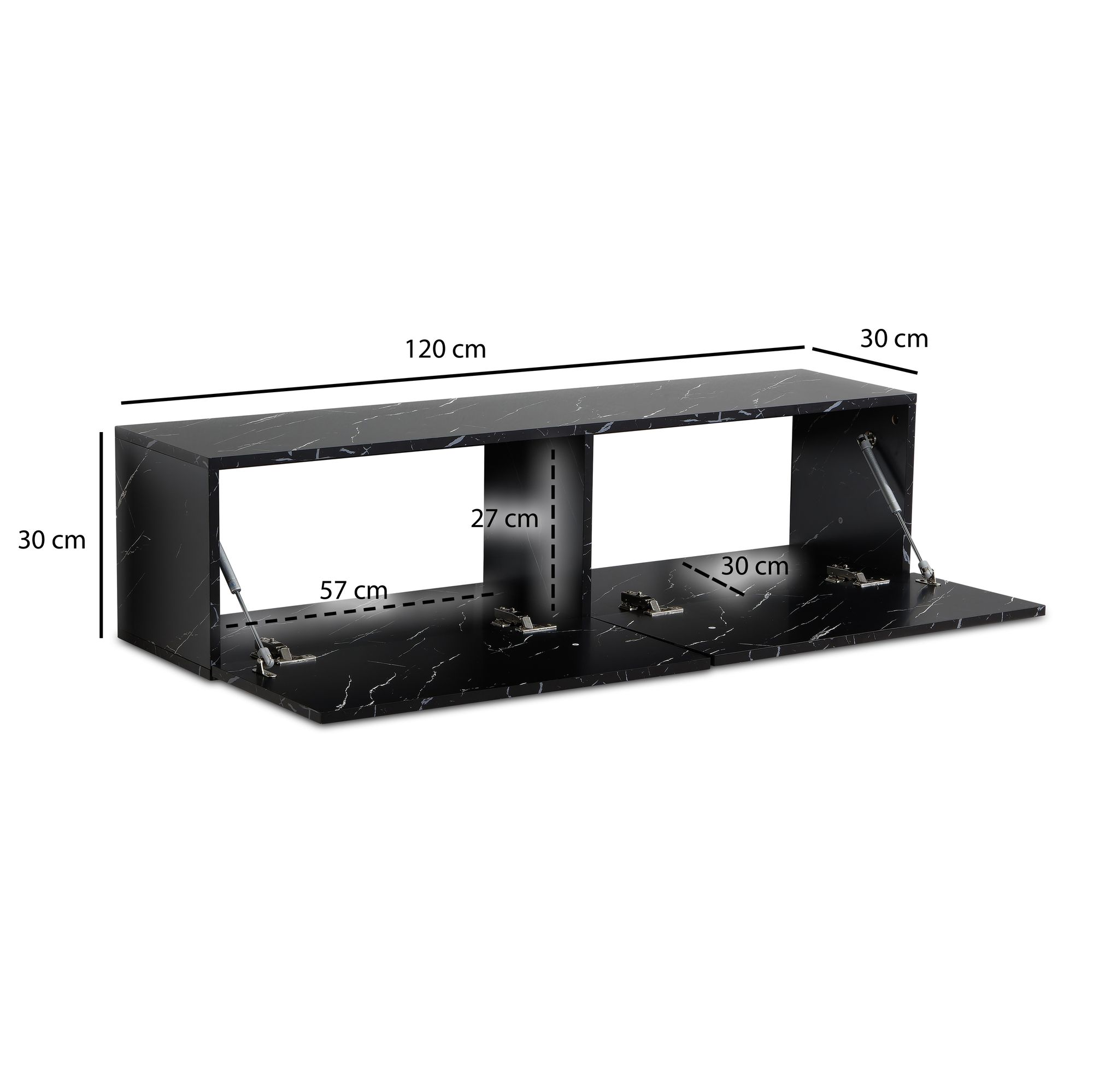 FineBuy Lowboard Hängend Marmor-Optik 120x30x30 cm TV-Schrank, Design Fernsehtisch mit Klapptüren Modern, Fernsehschrank Wand, TV-Kommode Fernsehkommode zum Aufhängen | Farbe: Weiß