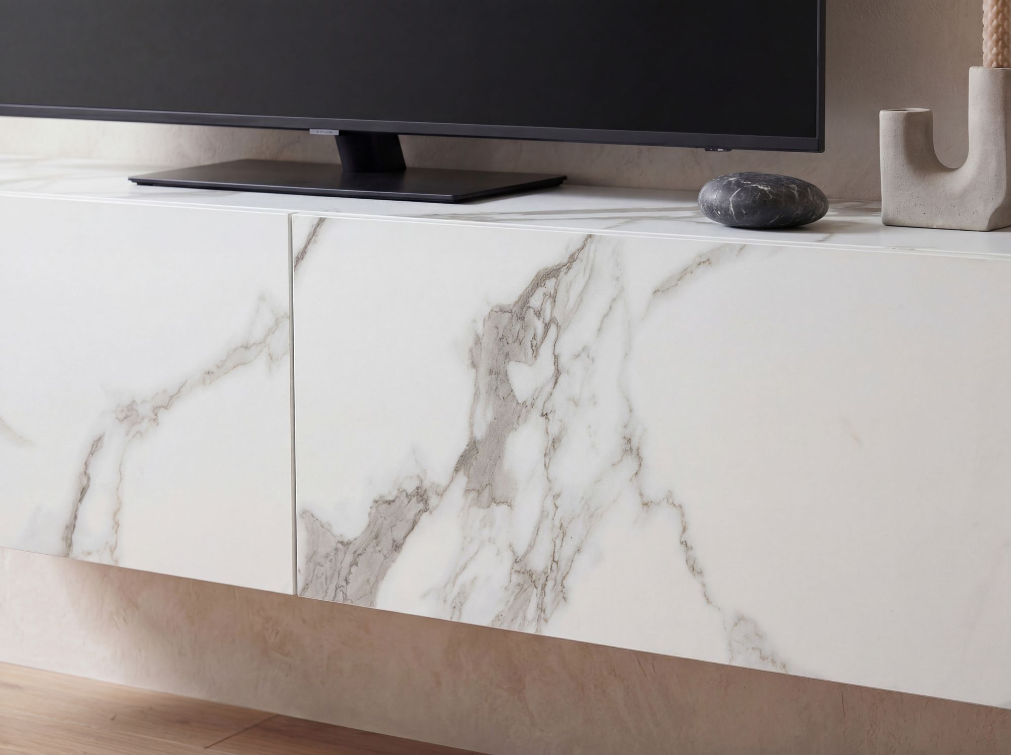 TV Schrank FineBuy Hängend 120 cm Lowboard Marmor-Optik TV-Kommode Klapptür – Ansicht 4