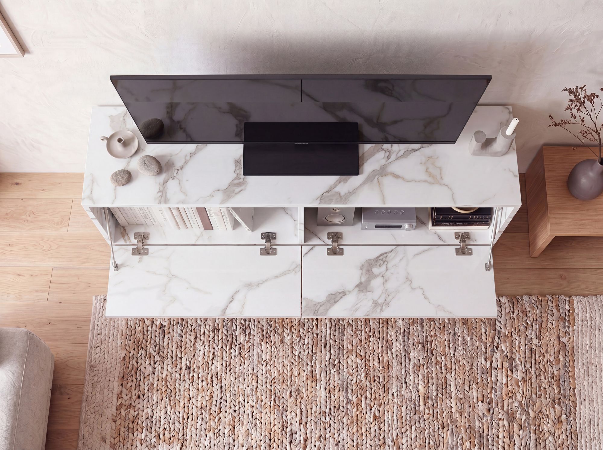 TV Schrank FineBuy Hängend 120 cm Lowboard Marmor-Optik TV-Kommode Klapptür – Ansicht 5